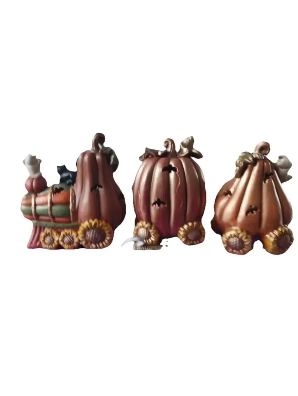 Light Up Halloween Pumpkin Train Décor Set with Ghosts and Black Cat